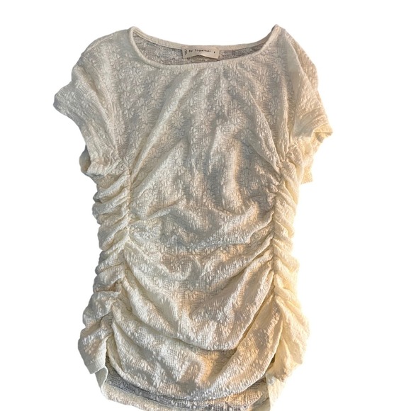 By Together Tops - By Together Ivory Floral Lace Ruched Short Sleeve Top S Coquette Feminine Summer